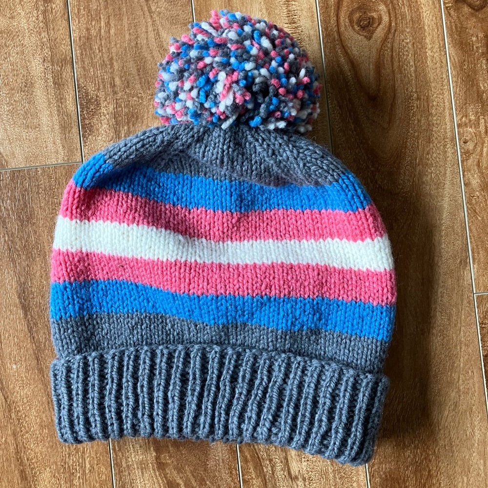 Trans Pride Striped Pom-Pom Beanie